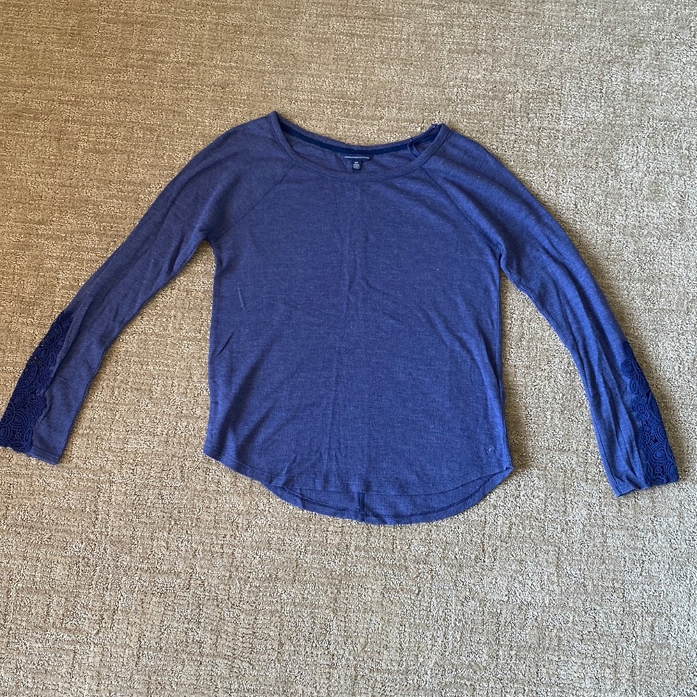 American Eagle Navy Longsleeve with Lace Sleeves